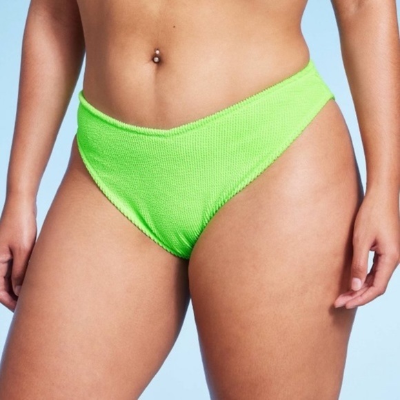 NWT V-Front High Waist Extra High Leg Cheeky Bikini Bottom - Bright Green - Picture 2 of 12